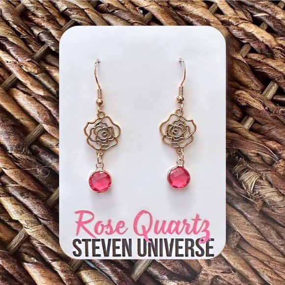 New Handmade Gold-Tone “Rose Quartz” (Steven Universe) Earrings (Version 2) - Picture 1 of 5